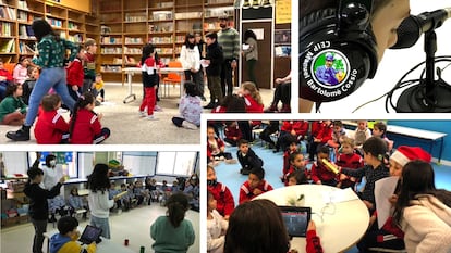 Grabación de un podcast en la biblioteca y en el aula de Educación Infantil.