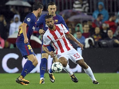 Moment del partit entre el Barça i l'Olympiacos.