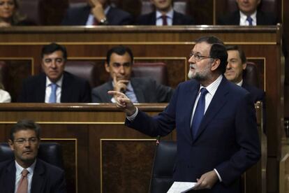 El presidente del Gobierno, Mariano Rajoy, en una intervenci&oacute;n.