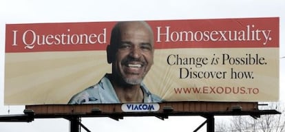 Cartel anunciador de la organización exgay Exodus International que ofrecía terapias de reconversión sexual.