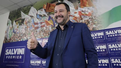 El líder de la Liga Norte, Matteo Salvini en Milán este lunes.
