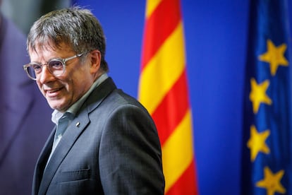 Carles Puigdemont, durante la campaña electoral de las elecciones europeas, el 31 de mayo en Bruselas.