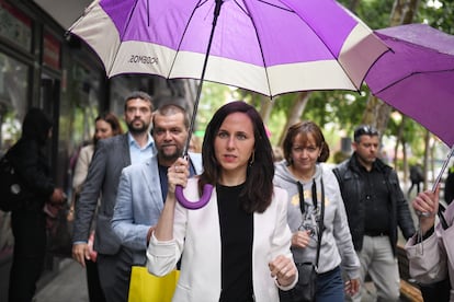 Ione Belarra, ministra de Derechos Sociales, en un acto de campaña electoral en Alcorcón, este martes.