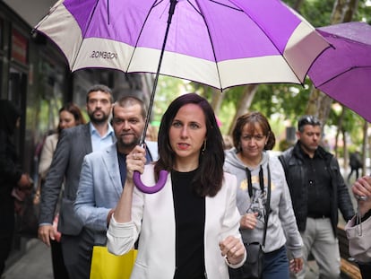 Ione Belarra, ministra de Derechos Sociales, en un acto de campaña electoral en Alcorcón, este martes.