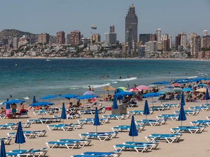 Benidorm beach in Valencia in July 2020.