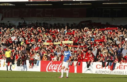 La afición del Mirandés, en un partido de esta temporada.