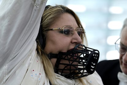 Romanian MEP Diana Sosouca wears a face mask as she leaves a plenary session of the European Parliament in Strasbourg on July 18.