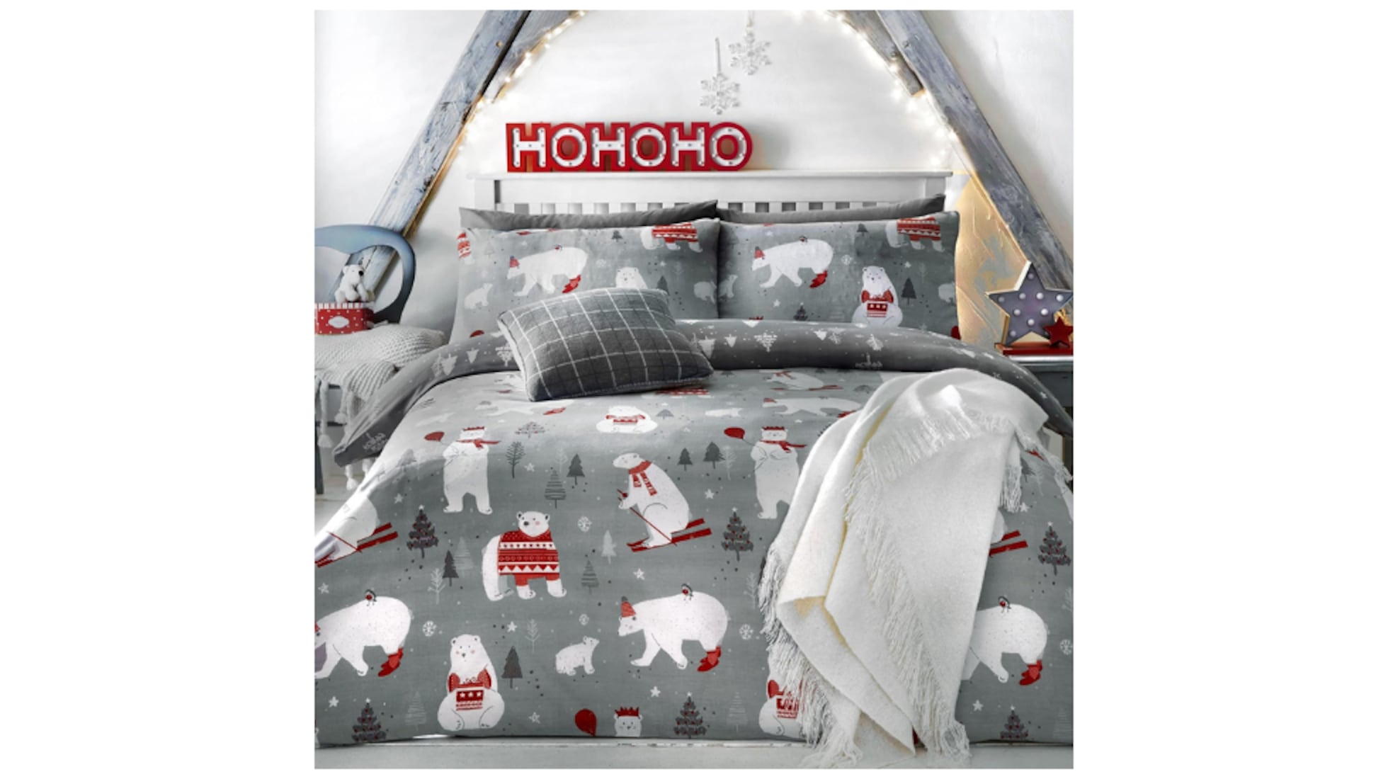 Fusion - Funda nórdica de forro polar con animales árticos - 200 x 200 cm - 2 fundas de almohada - Funda nórdica con oso polar, ciervo y pingüino - Ropa de