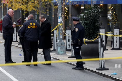 Police officers at the scene of the incident on Wednesday in downtown Manhattan.