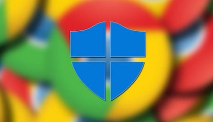 Logo Windows Defender con fondo Chrome