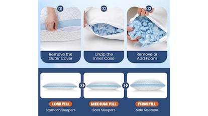 Esta almohada cervical para dormir de lado tiene una altura ajustable.