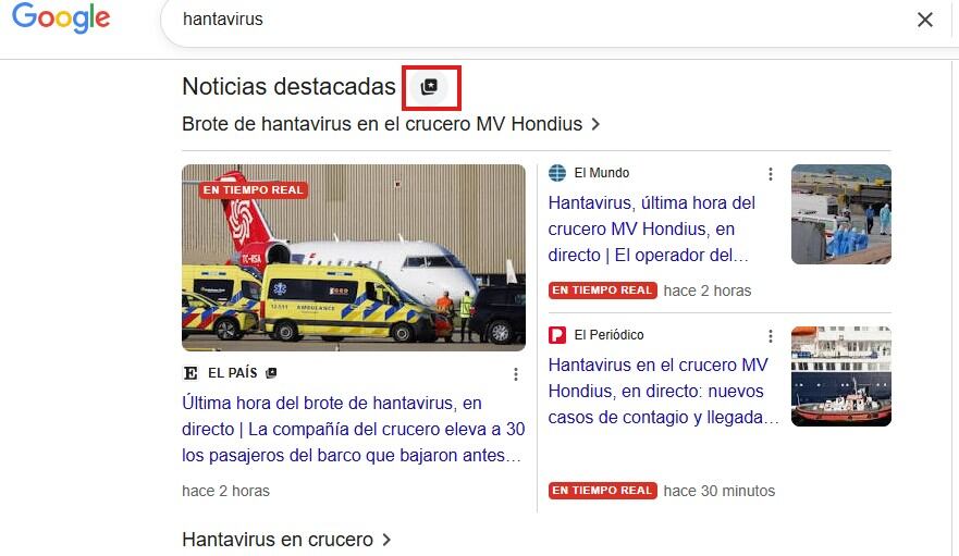 El buscador Google muestra en ese botón las fuentes preferentes que el usuario tiene activadas.