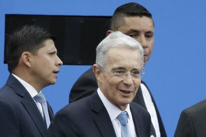 El expresidente colombiano, Álvaro Uribe, durante el acto de este martes 7 de agosto.