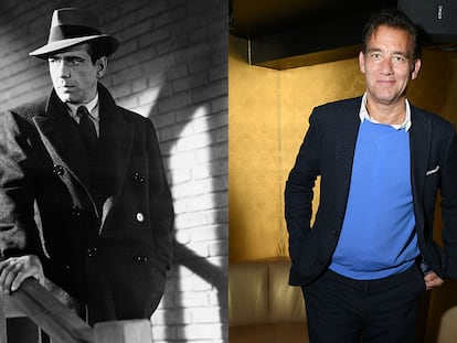 A la izquierda, Humphrey Bogart como Sam Spade en 'El halcón maltés'. A la derecha, Clive Owen, en 2019, que interpretará al detective en una serie.