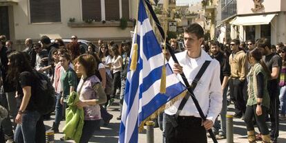 Manifestación de estudiantes en Oraklio, en la isla de Creta.