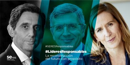 Álvarez-Pallete, presidente ejecutivo de Telefónica, Francisco Román, de Fundación Seres, y Marieta Jiménez (MerckGroup) en los diálogos de #LíderesResponsables.