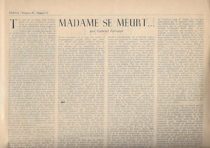 Un fragment de “Madame se meurt…” d'en Gabriel Ferrater, tal com va sortir a Ínsula, a una imatge cedida.