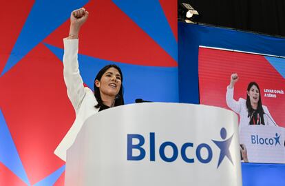 Mariana Mortágua, durante la convención nacional del Bloco de Esquerda que la eligió coordinadora nacional el pasado domingo 28 de mayo en Lisboa.