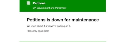 La página del gobierno británico fuera de servicio