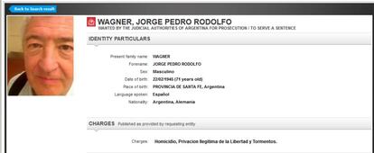 Ficha de Interpol de Jorge Pedro Rodolfo Wagner.