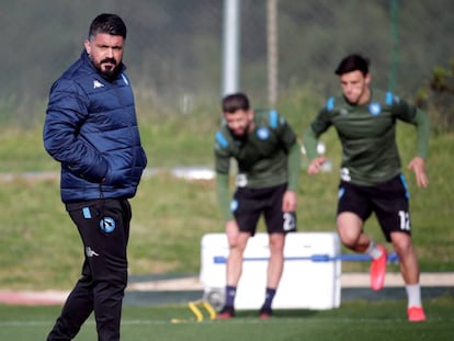 Gennaro Gattuso, durante la última sesión de entrenamiento del Nápoles.