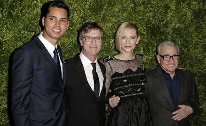 De izquierda a derecha: el Comisario del Moma, Rajendra Roy; el director Todd Haynes, la actriz Cate Blanchett y el director Martin Scorsese, en el MoMa.