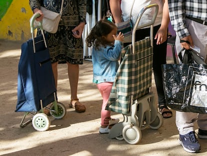 Reparto de alimentos, en Madrid, de la asociación Red de Apoyo Mutuo Aluche.