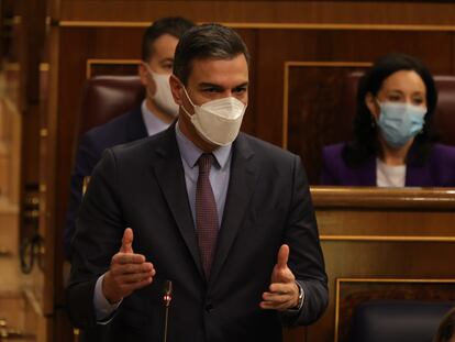 El presidente del Gobierno, Pedro Sánchez, interviene en una sesión plenaria del Congreso de los Diputados, en marzo de 2022.