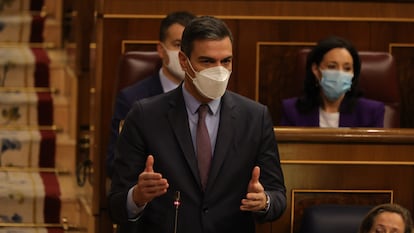 El presidente del Gobierno, Pedro Sánchez, interviene en una sesión plenaria del Congreso de los Diputados, en marzo de 2022.