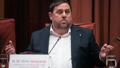 El vicepresident Oriol Junqueras compareix davant la Comissió d'Assumptes Institucionals.