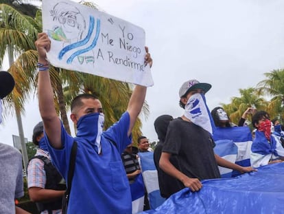 Manifestación de jóvenes contra el régimen de Daniel Ortega en Nicaragua el pasado domingo.