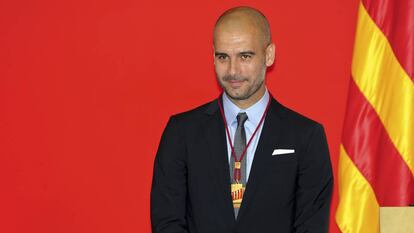 Guardiola durante la entrega de medallas de honor del Parlament de Cataluña.