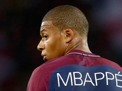 Kylian Mbappe durante el partido entre el PSG y Bayern