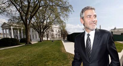 Clooney sale de la Casa Blanca tras un encuentro con Obama en 2012.