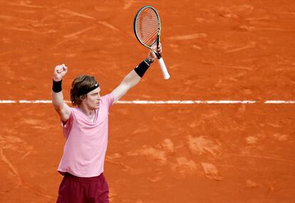 Rublev celebra su triunfo contra Ruud, este sábado en Montecarlo.