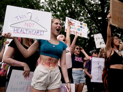 People rally in support of abortion rights, July 2, 2022, in Kansas City, Mo