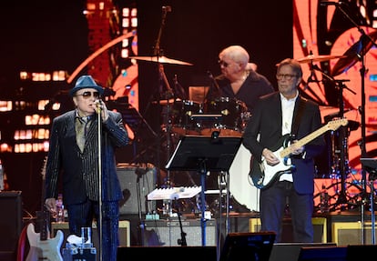 Van Morrison and Eric Clapton play a concert in London on March 3, 2020.