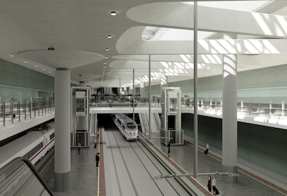 Recreación del interior de la futura estación pasante de Madrid-Puerta de Atocha.