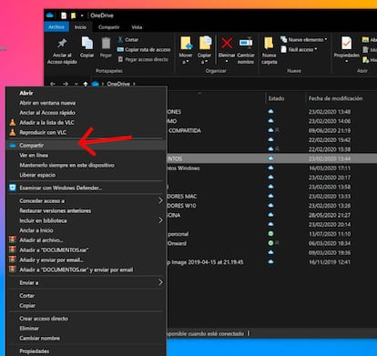 Compartir carpeta en OneDrive.