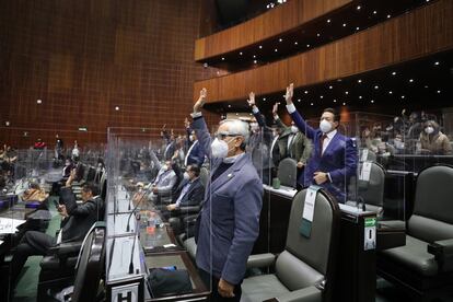 El diputado de Morena Mario Delgado vota en la Cámara de Diputados de México la ley de extinción de los fideicomisos federales el pasado jueves.