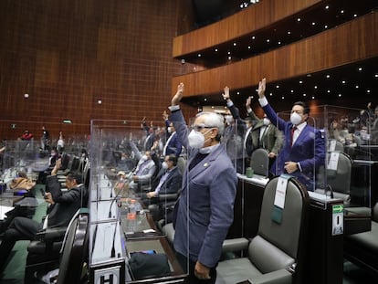 El diputado de Morena Mario Delgado vota en la Cámara de Diputados de México la ley de extinción de los fideicomisos federales el pasado jueves.