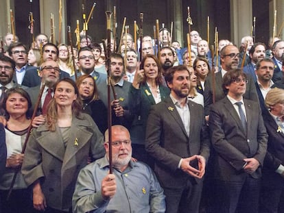 Puigdemont, amb els alcaldes a Brussel·les, aquest dimarts.