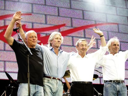Los miembros de Pink Floyd, David Gilmour, Roger Waters, Nick Mason y Richard Wright, en el 'Live Aid' de 2008.