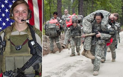 La teniente Ashley White (izda.) y una sesión de entrenamiento de mujeres de las fuerzas de operaciones especiales.