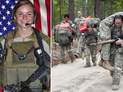 La teniente Ashley White (izda.) y una sesi&oacute;n de entrenamiento de mujeres de las fuerzas de operaciones especiales.