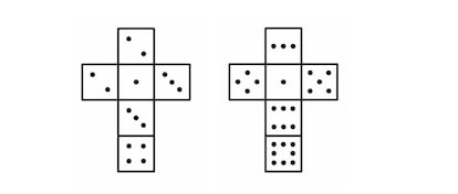 Los dados de Sicherman parecen estar locos: en uno se repiten el 2 y el 3, y faltan el 5 y el 6; y en otro, el 2 se ha convertido en un 8.
