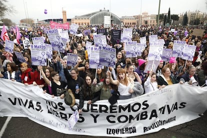 Ambiente de la manifestación en Madrid antes de la marcha.