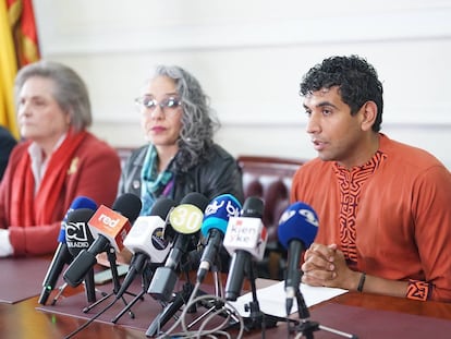 David Racero durante la rueda de prensa del Pacto Histórico, en Bogotá, el 6 de junio de 2023.