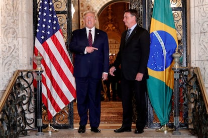 Os presidentes Trump e Bolsonaro em encontro em março de 2020, na Flórida.