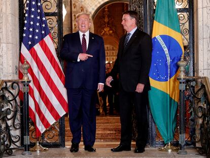 Os presidentes Trump e Bolsonaro em encontro em março de 2020, na Flórida.